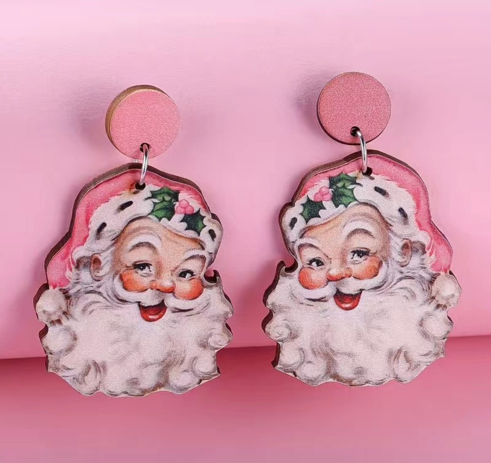 Pretty in Pink Santa Earrings