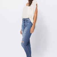 JUDY BLUE HIGH WAIST CUFFED DISTRESSED BOYFRIEND