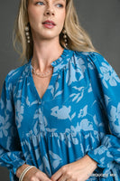 
              Turquoise Tiered Floral Print Dress
            