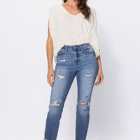 JUDY BLUE HIGH WAIST CUFFED DISTRESSED BOYFRIEND