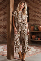
              Leopard Print Scuba Top and Pants Set - Women's Matching Outfit
            