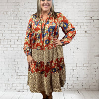 Brick Floral & Animal Print Dress