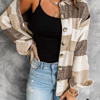 Khaki Plaid Color Block Shacket