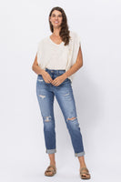 
              JUDY BLUE HIGH WAIST CUFFED DISTRESSED BOYFRIEND
            