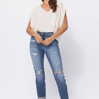 JUDY BLUE HIGH WAIST CUFFED DISTRESSED BOYFRIEND