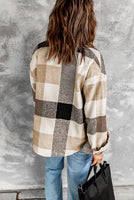
              Khaki Plaid Color Block Shacket
            