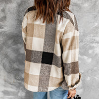 Khaki Plaid Color Block Shacket