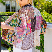 
              Floral Print Boho Puff Sleeve Kimono
            