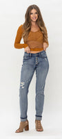 
              Judy Blue Button Fly Cuffed Boyfriend Jeans
            