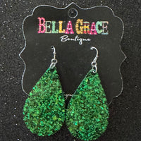 Glitter Acrylic Teardrop Earrings-Emerald Green