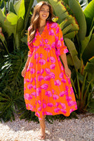 
              Orange Floral Print Smocked Dress | Women's Fashion
            