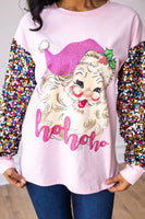 
              Santa on Pink Long Sleeve Tee with Sequin Sleeves
            