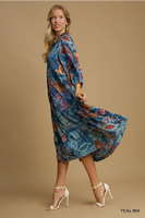 
              Paisley Print Satin Midi Dress
            