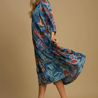 Paisley Print Satin Midi Dress