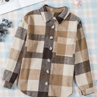 Khaki Plaid Color Block Shacket