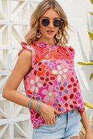 
              $10! Rose Embroidered Floral Print Ruffle Tank Top
            