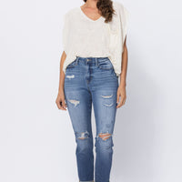 JUDY BLUE HIGH WAIST CUFFED DISTRESSED BOYFRIEND