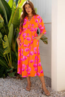 
              Orange Floral Print Smocked Dress | Women's Fashion
            