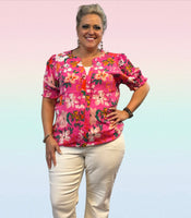 
              Rose Floral Print Puff Sleeve Blouse
            