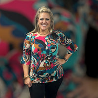 Ruffle Sleeves Black & Turquoise Tunic Top