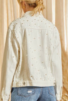 
              Pearl Studded Ivory Denim Jacket-Plus
            