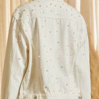 Pearl Studded Ivory Denim Jacket-Plus