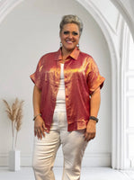 
              $10! Rose Red Metallic Button Up Shirt
            