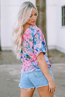 
              $10! Pink Floral Print V-Neck Tee
            
