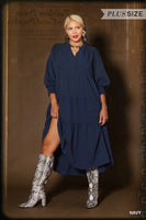 
              Navy Textured Tiered Midi Dress
            