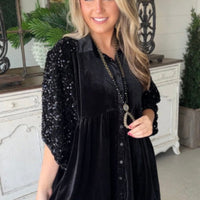 Black Sequin Velvet Shirt