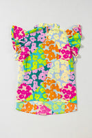 
              Multicolour Abstract Print Flutter Sleeve Blouse
            