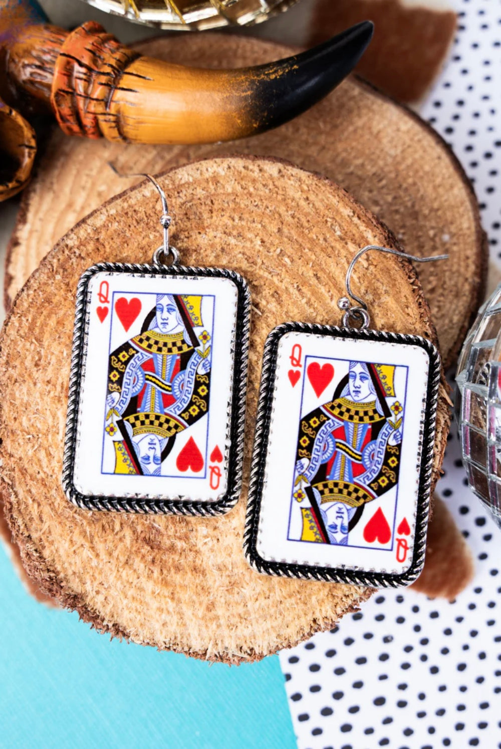 Queen of Hearts Silvertone Earrings