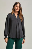 
              SALE Lizzy Smocked Sleeve Tunic Top-Black
            