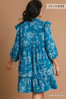 
              Turquoise Tiered Floral Print Dress
            