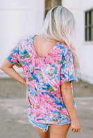 
              $10! Pink Floral Print V-Neck Tee
            