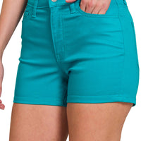 High Rise Jean Shorts, Light Teal