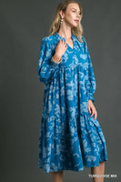 
              Turquoise Tiered Floral Print Dress
            