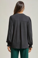 
              SALE Lizzy Smocked Sleeve Tunic Top-Black
            