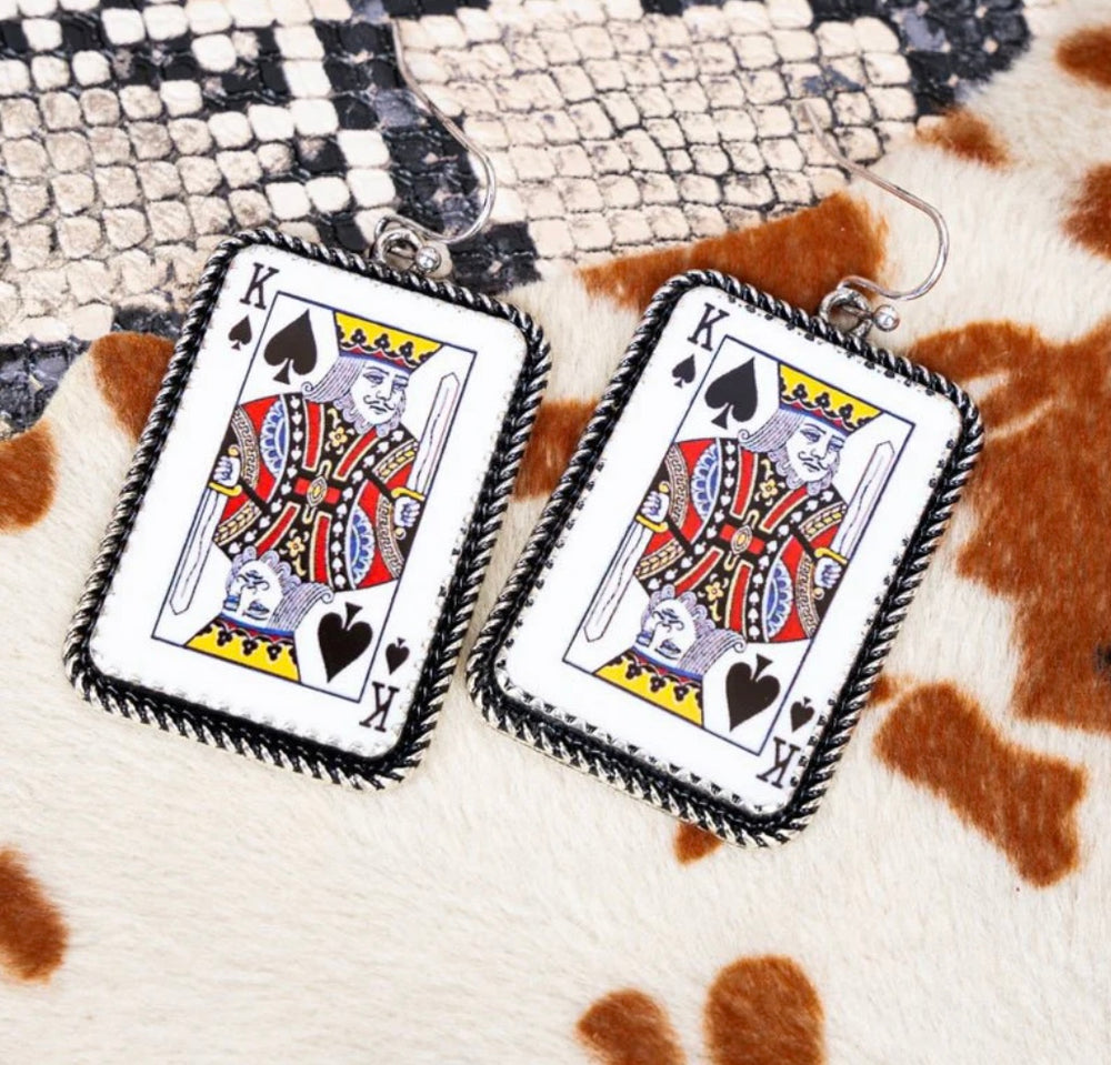 King of Spades Silvertone Earrings