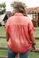 
              $10! Rose Red Metallic Button Up Shirt
            