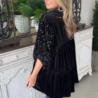 Black Sequin Velvet Shirt