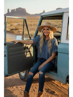 
              Frayed Trim Denim Button Top - Women's Casual Denim Shirt
            