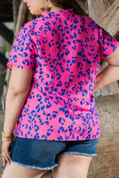 
              Rose Leopard Print V-Neck Blouse-Plus
            