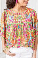 
              Geometric Print Babydoll Top
            