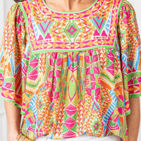 Geometric Print Babydoll Top