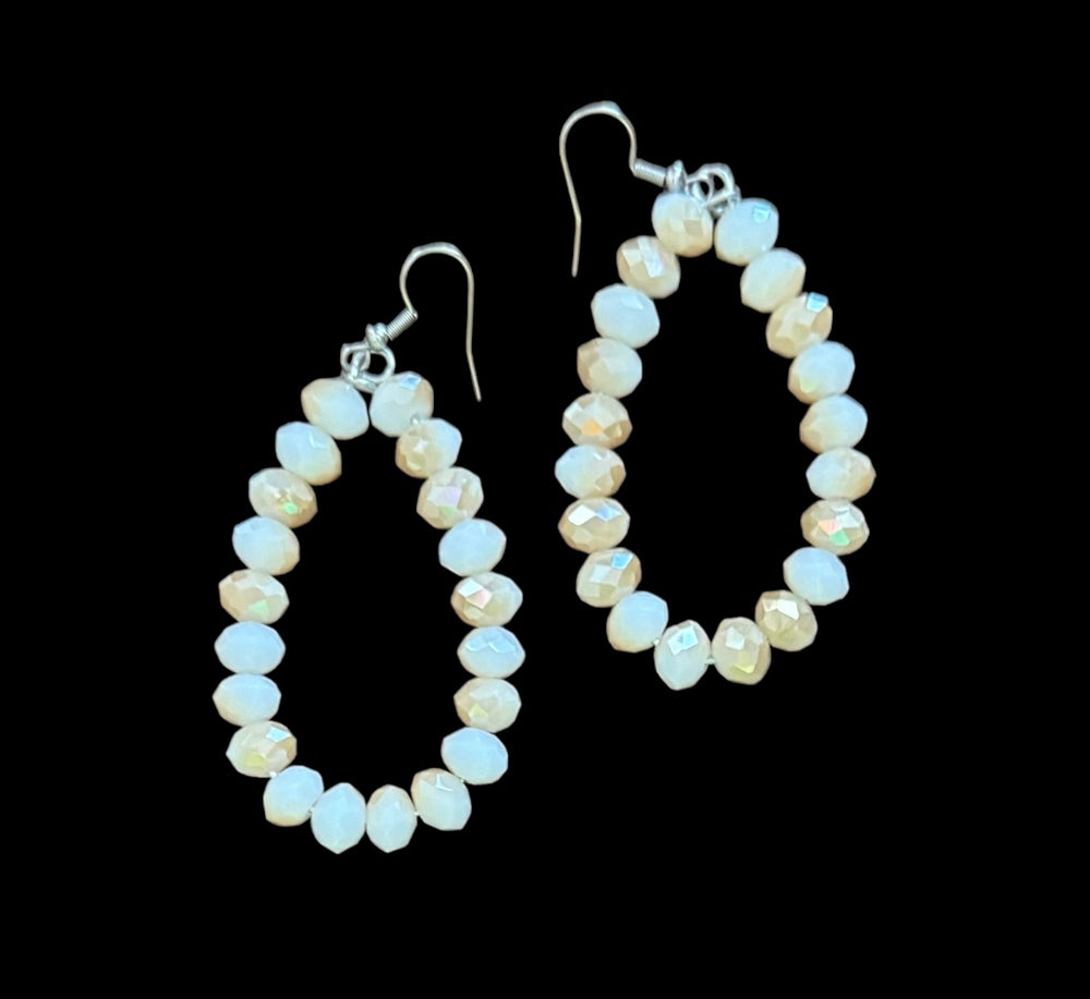 Crystal Beaded Earrings-Beige AB