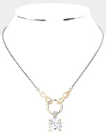 
              14k Gold Plated Two Tone CZ Stone Pendant Necklace
            
