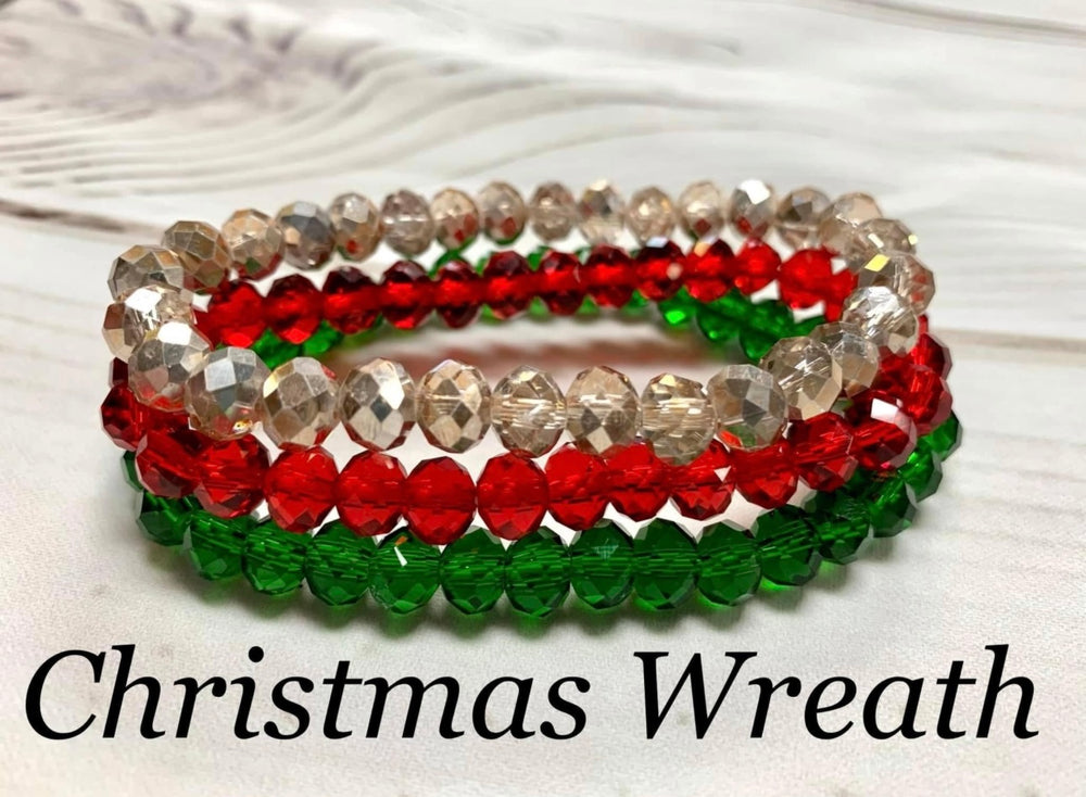 Crystal Bead Bracelet Stack-Christmas Wreath