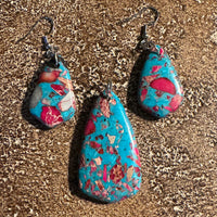 Turquoise Emperor Stone pendant and Earrings Set