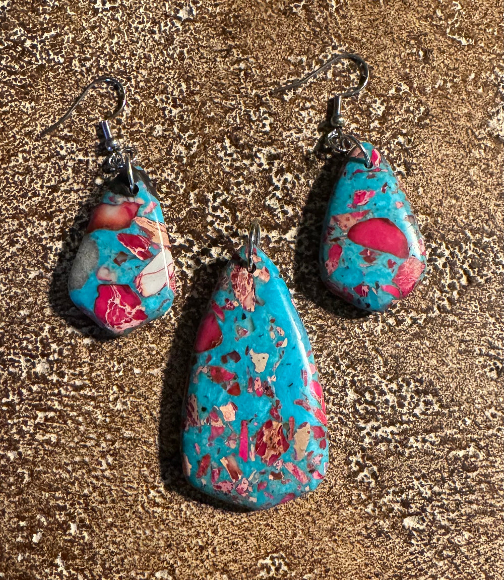 Turquoise Emperor Stone pendant and Earrings Set